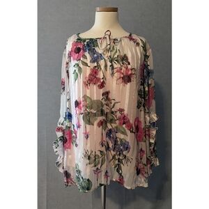 Liz Claiborne XL Sheer Floral Ruffle Sleeve Blouse and Camisole